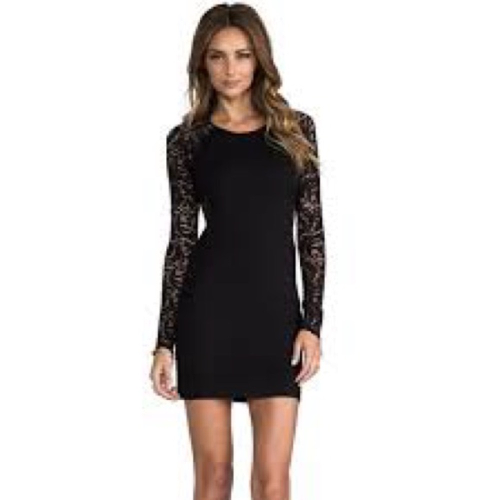 Parker Black Dress with Lace Sleeves
